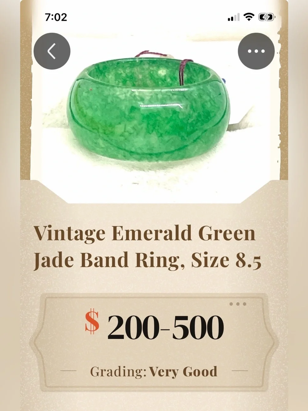 Vintage Emerald Green Jade Ring Sz 8.5